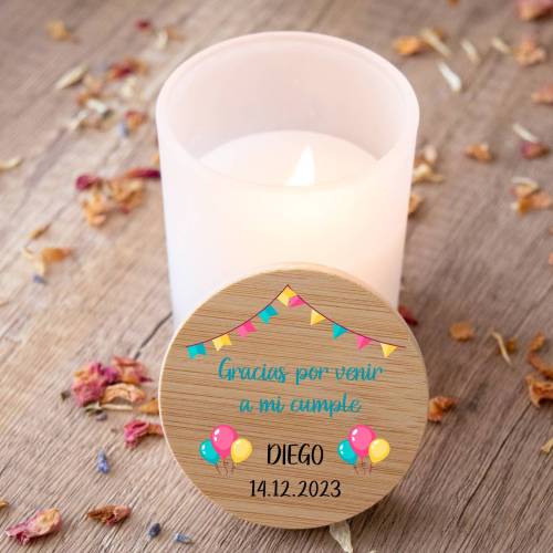Vela personalizada madera "Modelo Guirnalda" Detalles cumpleaños - Regalos personalizables cumpleaños