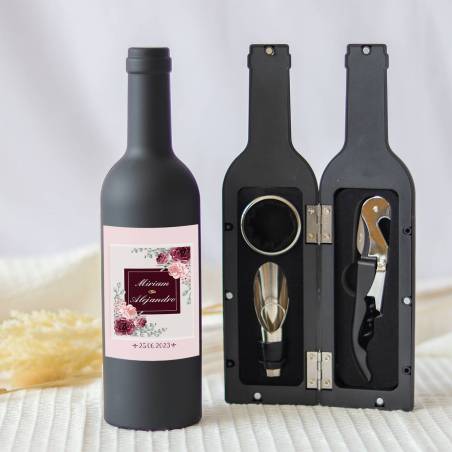 Set accesorios de vino personalizado "Modelo Postal" Detalles boda - Detalles personalizables para Boda