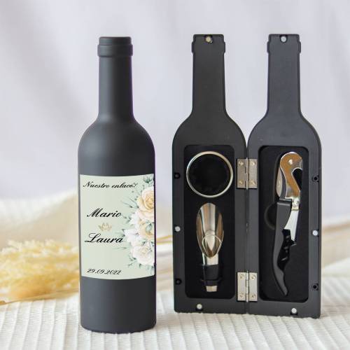 Set accesorios de vino personalizado "Modelo Florecer" Detalles boda - Detalles personalizables para Boda