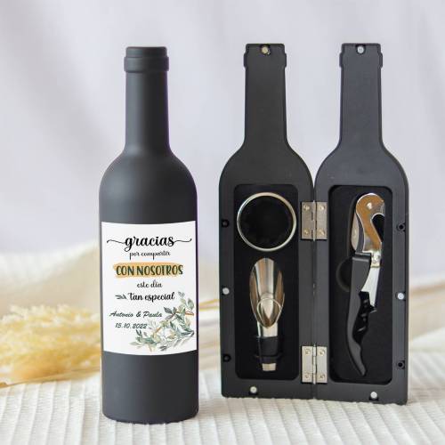 Set accesorios de vino personalizado "Modelo Especial" Detalles boda - Detalles personalizables para Boda