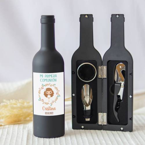 Set accesorios de vino personalizado "Modelo Luz" Detalles comunión - Detalles personalizables para Comunión