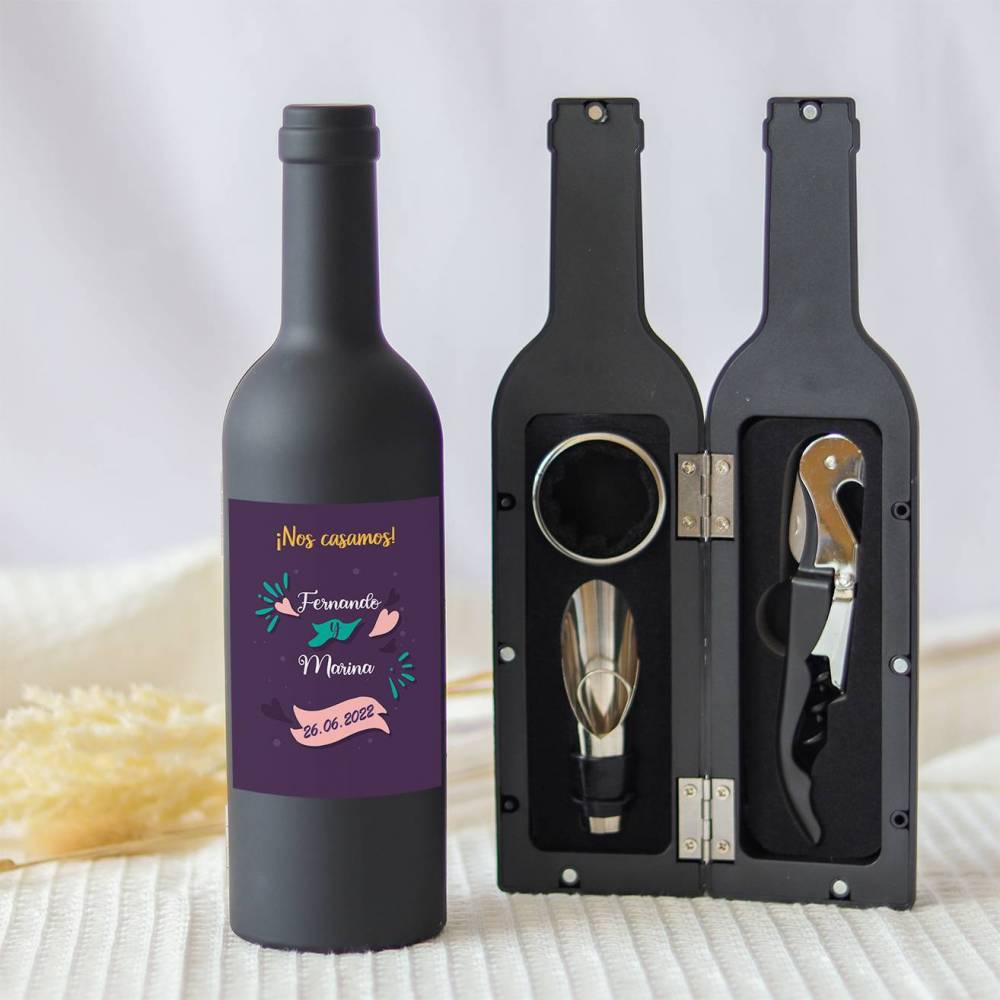 Set accesorios de vino personalizado "Modelo Colores" Detalles boda - Detalles personalizables para Boda