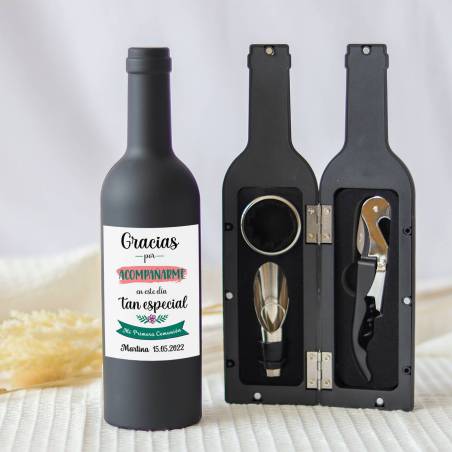 Set accesorios de vino personalizado "Modelo Friends" Detalles comunión - Detalles personalizables para Comunión