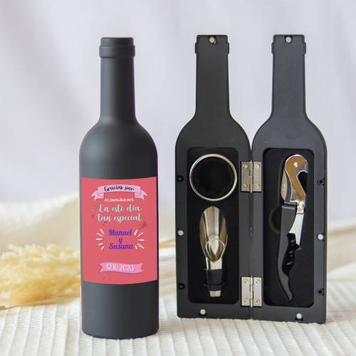Set accesorios de vino personalizado "Modelo Animado" Detalles boda - Detalles personalizables para Boda