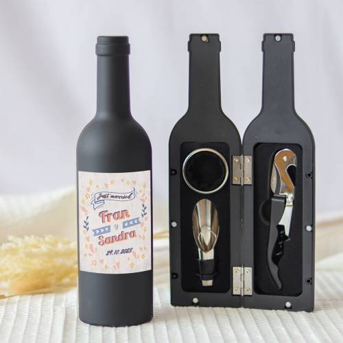 Set accesorios de vino personalizado "Modelo Retro" Detalles boda - Detalles personalizables para Boda