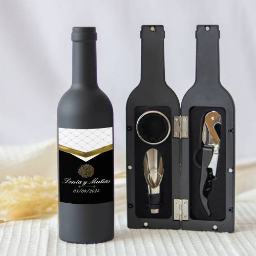 Set accesorios de vino personalizado "Modelo Etiqueta" Detalles boda - Detalles personalizables para Boda