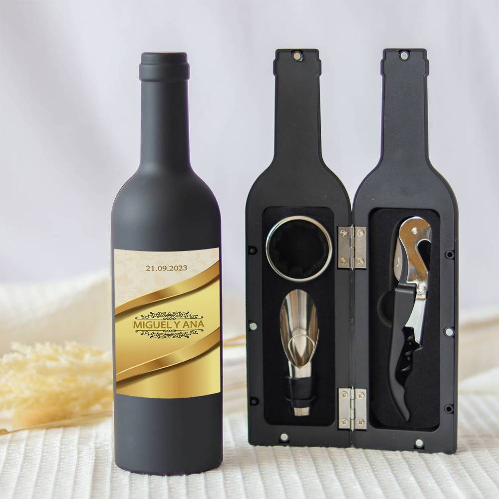 Set accesorios de vino personalizado "Modelo Golden" Detalles boda - Detalles personalizables para Boda