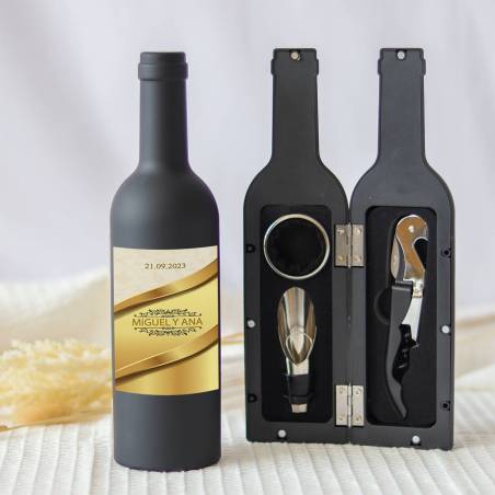 Set accesorios de vino personalizado "Modelo Golden" Detalles boda - Detalles personalizables para Boda
