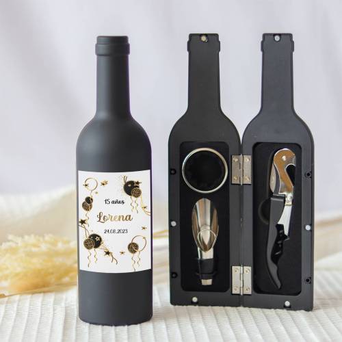 Set accesorios de vino personalizado "Modelo Dorado" Detalles cumpleaños - Regalos personalizables cumpleaños