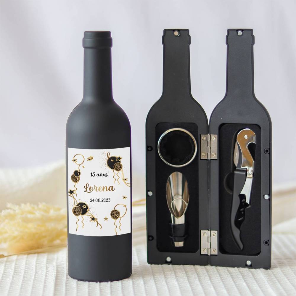 Set accesorios de vino personalizado "Modelo Dorado" Detalles cumpleaños - Regalos personalizables cumpleaños