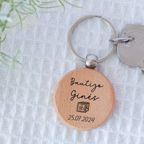 Llavero madera personalizado "Juegos" Detalle bautizo - Llaveros personalizados bautizo