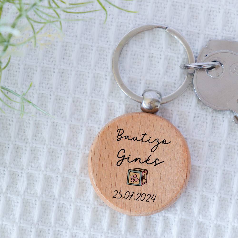 Llavero madera personalizado "Juegos" Detalle bautizo - Llaveros personalizados bautizo