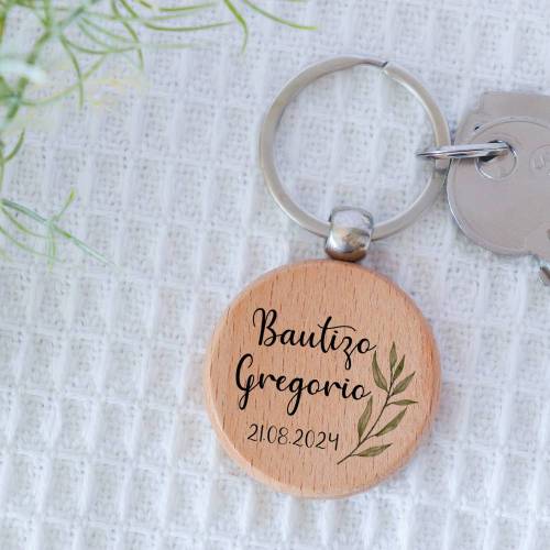 Llavero madera personalizado "Olivo" Detalle bautizo - Llaveros personalizados bautizo