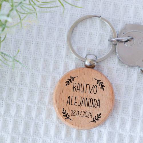 Llavero madera personalizado "Ramas" Detalle bautizo - Llaveros personalizados bautizo