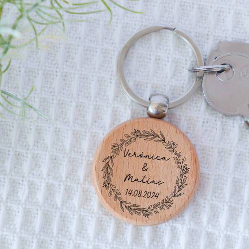 Llavero madera personalizado "Black" Detalle boda - Llaveros personalizados boda