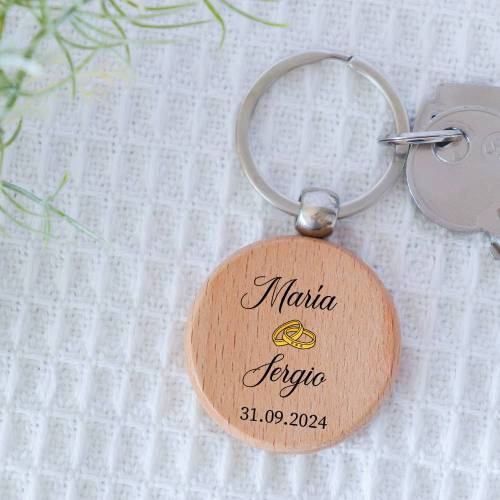 Llavero madera personalizado "Anillos" Detalle boda - Llaveros personalizados boda