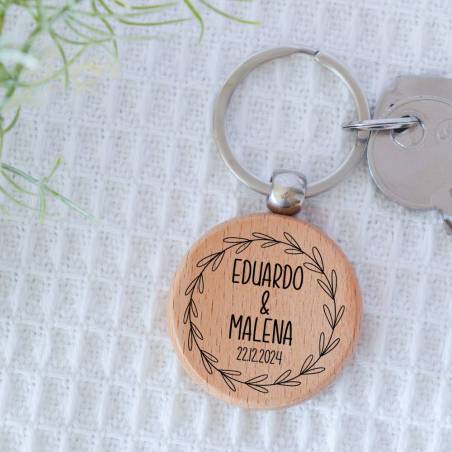 Llavero madera personalizado "Arco" Detalle boda - Llaveros personalizados boda