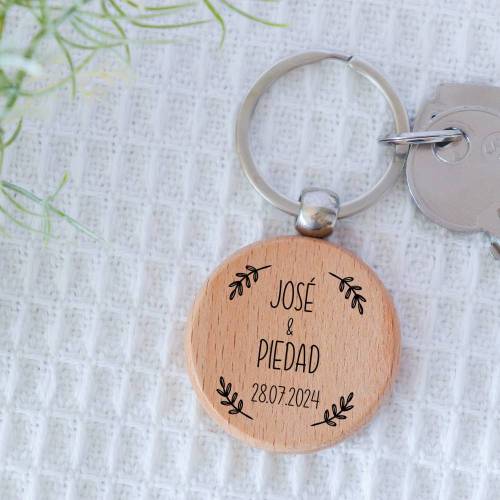 Llavero madera personalizado "Ramas" Detalle boda - Llaveros personalizados boda