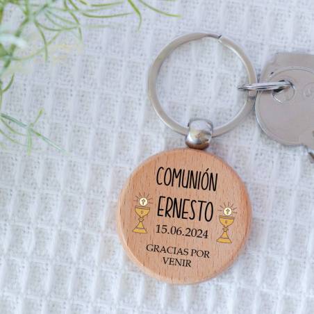 Llavero madera personalizado "Cáliz" Detalle comunión - Llaveros personalizados comunión