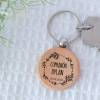Llavero madera personalizado "Corona Hojas" Detalle comunión - Llaveros personalizados comunión