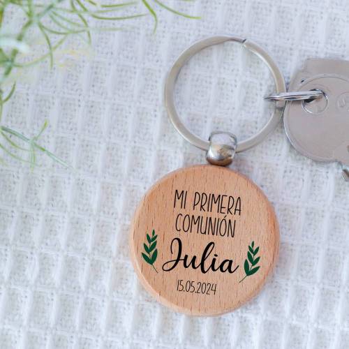 Llavero madera personalizado "Trigo" Detalle comunión - Llaveros personalizados comunión