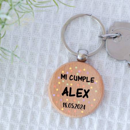 Llavero madera personalizado "Puntos" Detalle cumpleaños - Regalos personalizables cumpleaños