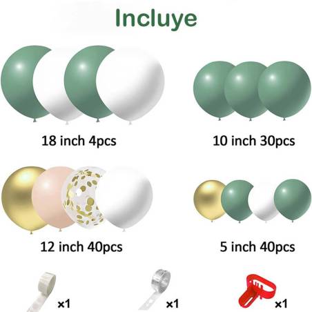 Kit de arco de globos verde pastel 117 globos - Decoración De Comunión