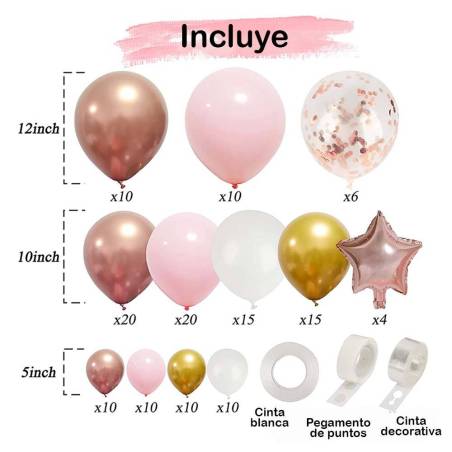 Kit de arco de globos de oro rosa 143 globos - Decoración De Comunión