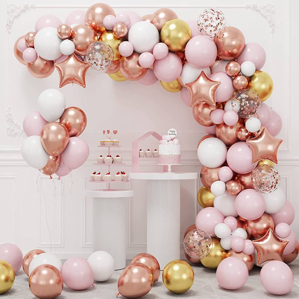 Kit de arco de globos de oro rosa 143 globos - Decoración De Comunión