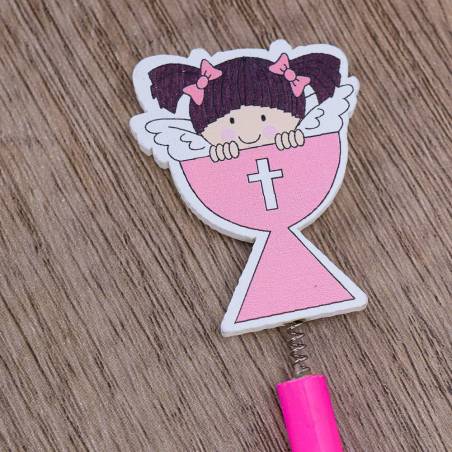Pack 2 Pcs Lápiz Comunión Rosa Niña - Detalles De Comunión Para Niños
