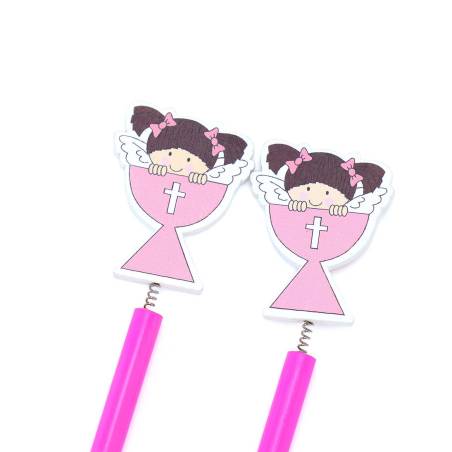 Pack 2 Pcs Lápiz Comunión Rosa Niña - Detalles De Comunión Para Niños