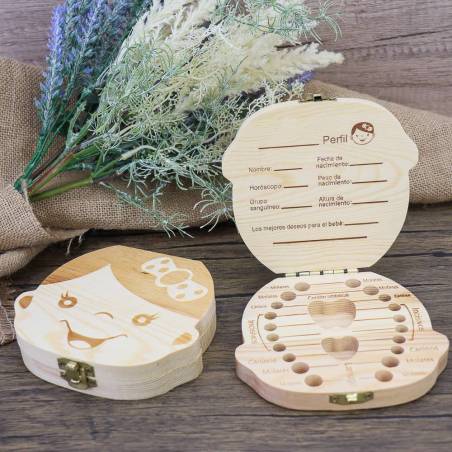 Caja de madera niña para guardar dientes de leche en forma de detalle - Detalles De Bautizo Para Niños