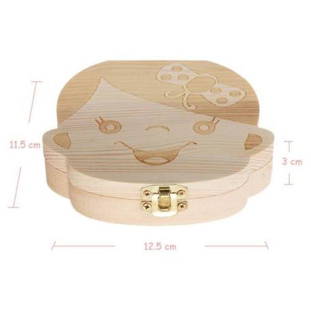 Caja de madera niña para guardar dientes de leche en forma de detalle - Detalles De Bautizo Para Niños