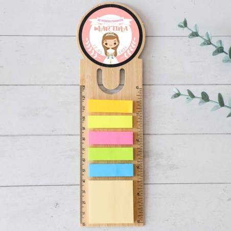 Marcapáginas personalizado de madera "Modelo Martina Rosa" Detalles invitados comunión - Detalles personalizables para Comunión