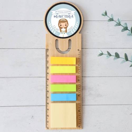 Marcapáginas personalizado de madera "Modelo Martina azul" Detalles invitados comunión - Detalles personalizables para Comunión