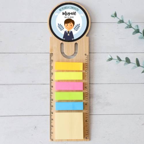 Marcapáginas personalizado de madera "Modelo Miguel" Detalles invitados comunión - Detalles personalizables para Comunión