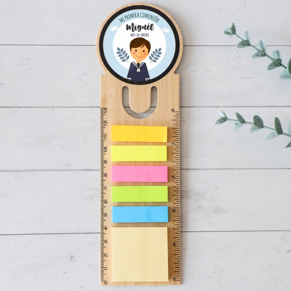 Marcapáginas personalizado de madera "Modelo Miguel" Detalles invitados comunión - Detalles personalizables para Comunión