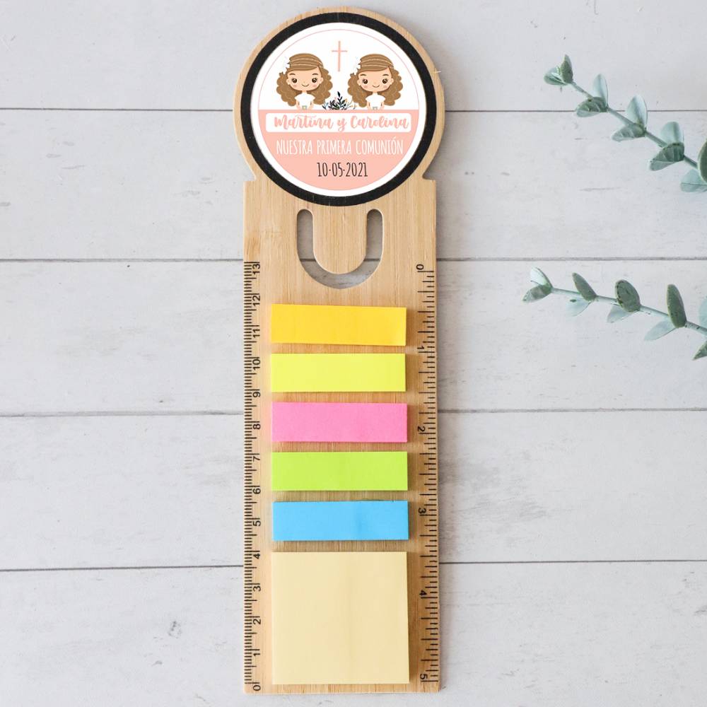 Marcapáginas personalizado de madera "Gemelas" Detalles invitados comunión - Detalles personalizables para Comunión