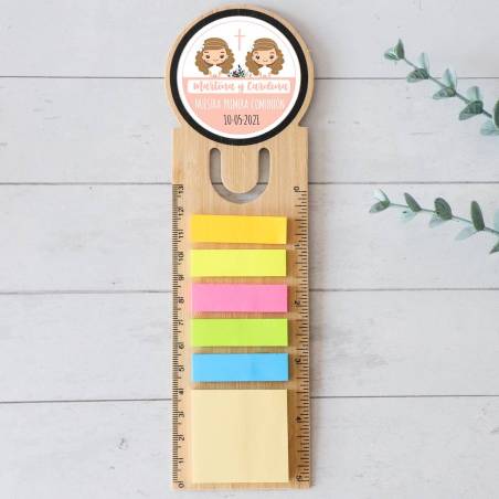 Marcapáginas personalizado de madera "Gemelas" Detalles invitados comunión - Detalles personalizables para Comunión