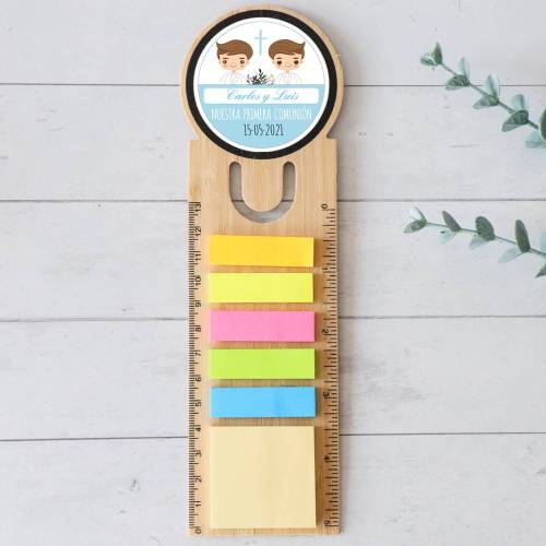 Marcapáginas personalizado de madera "Gemelos" Detalles invitados comunión - Detalles personalizables para Comunión