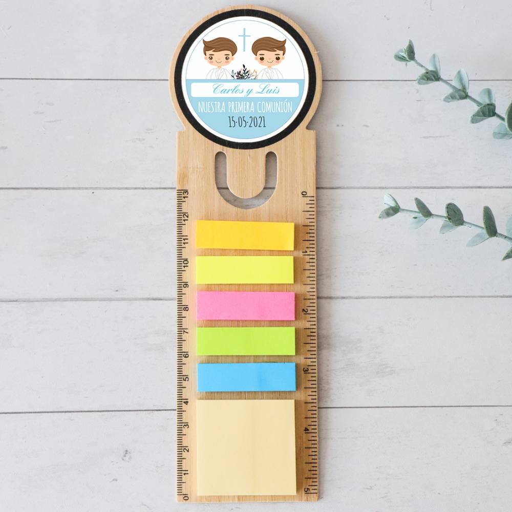 Marcapáginas personalizado de madera "Gemelos" Detalles invitados comunión - Detalles personalizables para Comunión