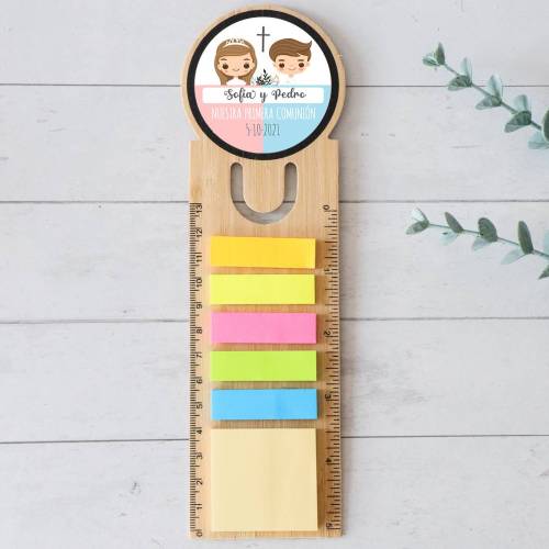 Marcapáginas personalizado de madera "Mellizos" Detalles invitados comunión - Detalles personalizables para Comunión
