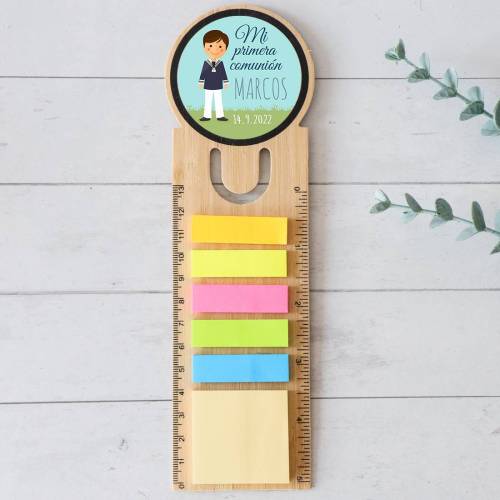 Marcapáginas personalizado de madera "Marcos" Detalles invitados comunión - Detalles personalizables para Comunión