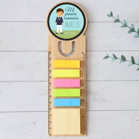 Marcapáginas personalizado de madera "Marcos" Detalles invitados comunión - Detalles personalizables para Comunión