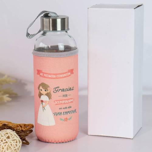 Botella de comunión de niña Botella con funda Detalles invitados comunión - Detalles De Comunión Para Niños