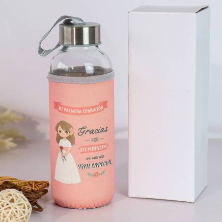 Botella de comunión de niña Botella con funda Detalles invitados comunión - Detalles De Comunión Para Niños