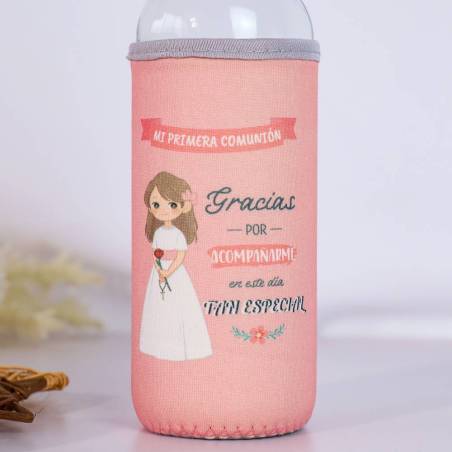 Botella de comunión de niña Botella con funda Detalles invitados comunión - Detalles De Comunión Para Niños