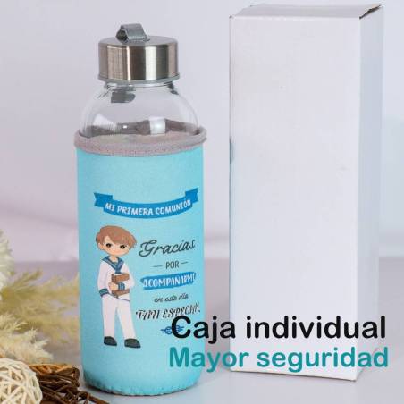 Botella de comunión de niño Botella con funda Detalles invitados comunión - Detalles De Comunión Para Niños