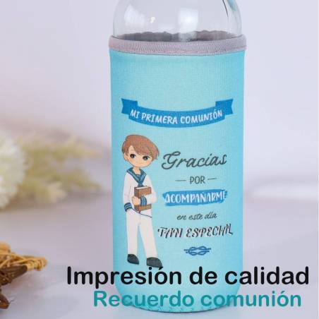 Botella de comunión de niño Botella con funda Detalles invitados comunión - Detalles De Comunión Para Niños