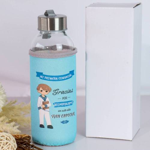 Botella de comunión de niño Botella con funda Detalles invitados comunión - Detalles De Comunión Para Niños